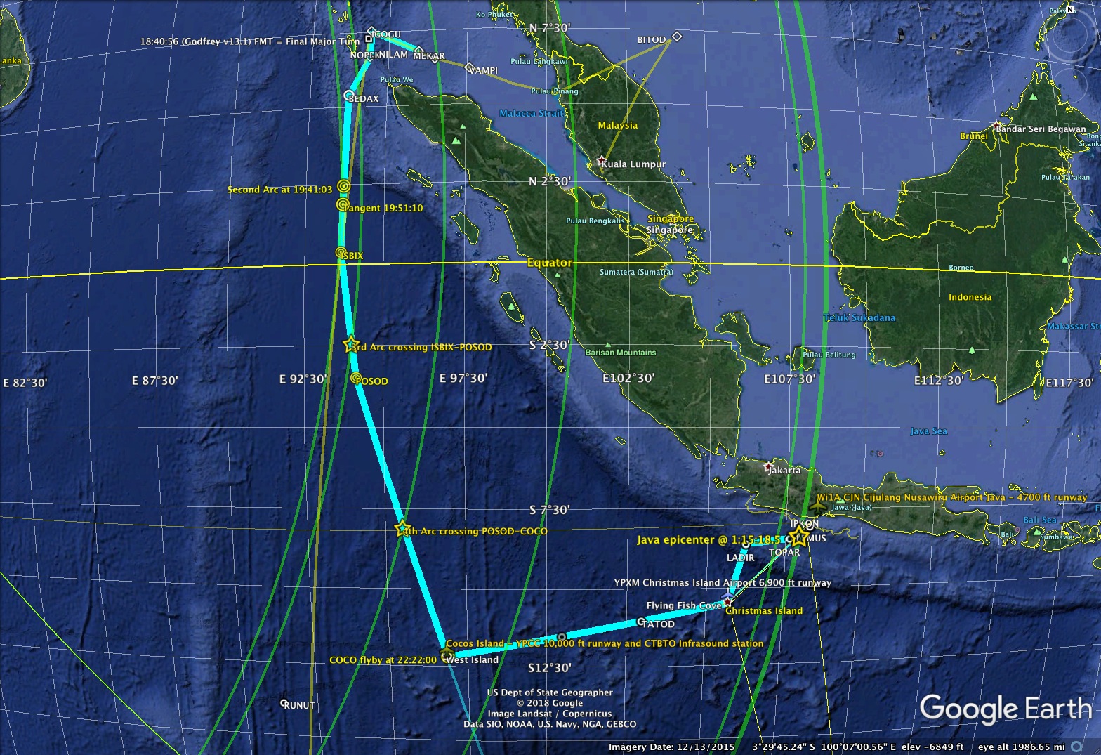 MH370 waypoint path map image.